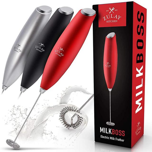 Zulay New Titanium Motor Milk Frother (Without Stand) - Handheld Frother Whisk, Milk Foamer Frother, Mini Blender for Coffee, Bulletproof® Coffee, Frappe, Latte, Matcha, Budget No Stand - Red