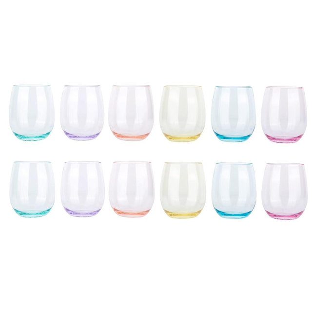 KOXIN-KARLU Classic 18-ounce Acrylic Stemless Wine Glasses, Unbreakable Mixed Drinkware Plastic Tumbler, set of 12 Multicolor