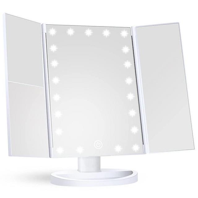 Makeup Mirror Vanity Mirror with Lights, 1x 2X 3X Magnification, Lighted Makeup Mirror, Touch Control, Trifold Makeup Mirror, Dual Power Supply, Portable LED Makeup Mirror, Women Gift