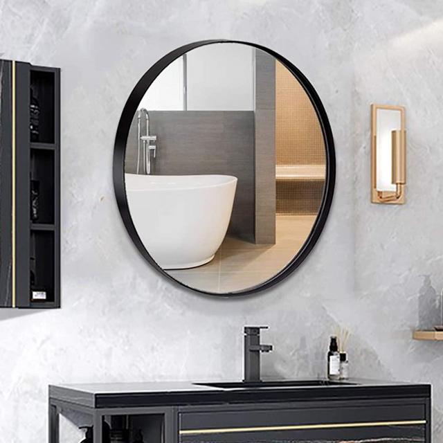 ANDY STAR Round Wall Mirror for Bathroom, 30 Inch Black Circle Mirror Modern Premium Stainless Steel Metal Frame Wall Mounted for Bathroom, Entryway, Vanity, Living Room, Bedroom