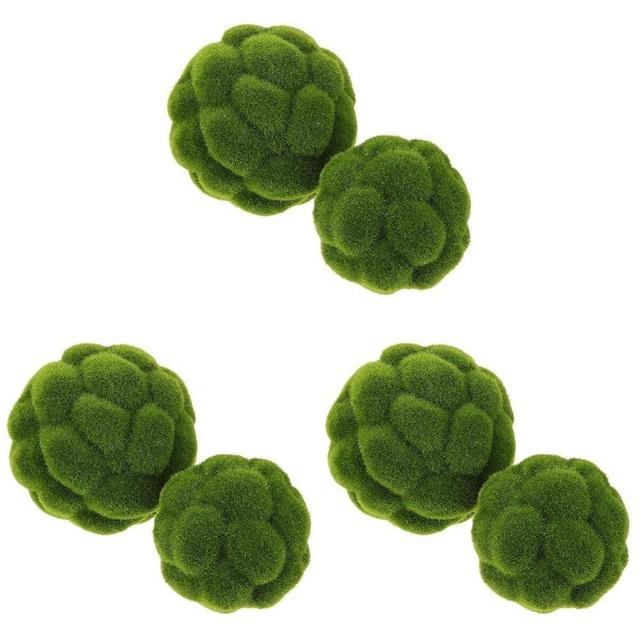 Cabilock 6pcs Green Moss Balls Decorative for Centerpiece Bowls Simulated Moss Balls Artificial Plant Moss Balls Topiary Ornament for Garden Wedding Party Decoration(3.9in/4.7in)