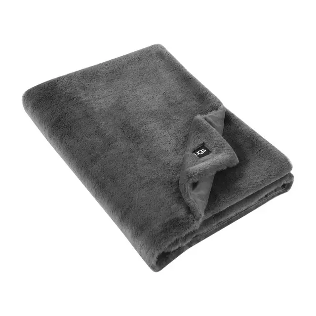 UGG® Solid Polar Faux Fur Throw in Charcoal