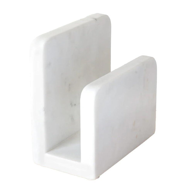 100 North Simple Sleek Napkin Holder, White 5 x 2.75 Inches Marble Stone for Countertop