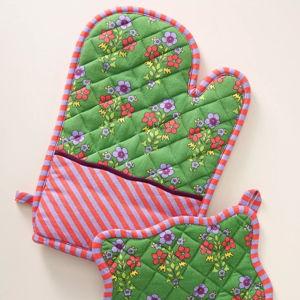 Furbish Studio Block Print Oven Mitt & Pot Holder Set