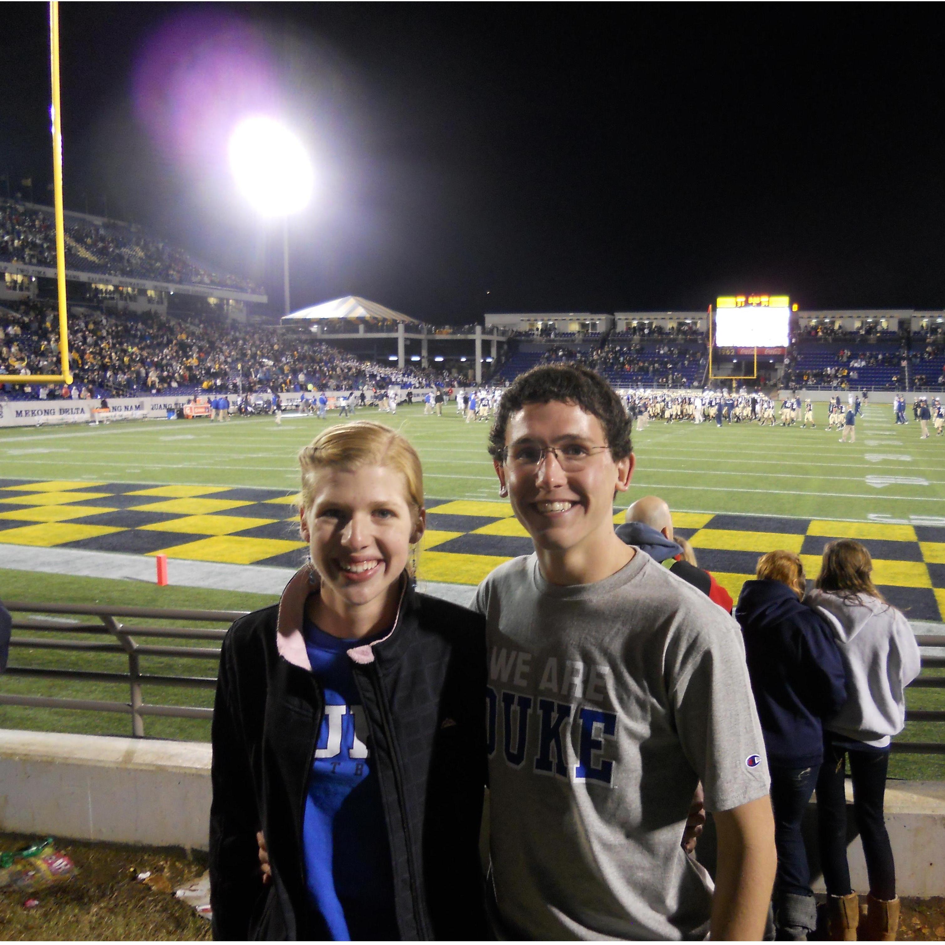 First date was, of course, at a football game. Duke beat Navy and the rest is history!