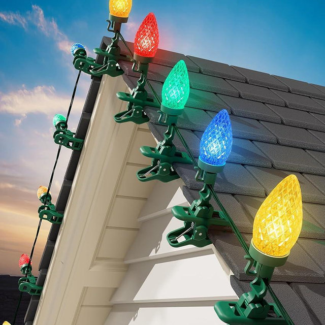 Brightown C9 LED Christmas Lights Outdoor, 99 Feet 150 LED C9 String Lights with 150 Spring Clips, Waterproof Connectable Christmas Tree Lights for Outside Roofline Patio Home Xmas Decor, Multicolor