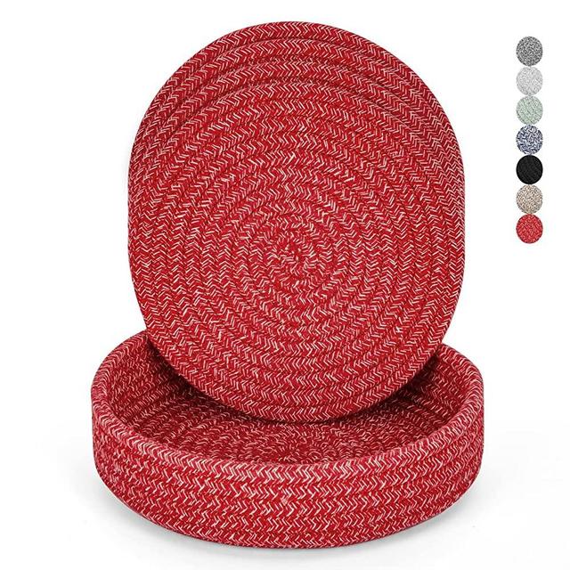Trivets for Hot Dishes, Trivets for Hot Pots and Pans, Hot Pads for Countertops, Coasters 4 Pcs and Storage Basket 1 Pack, Pot Holders for Kitchen, Cotton Hot Mats Cooking Pad Protect Table (Red)
