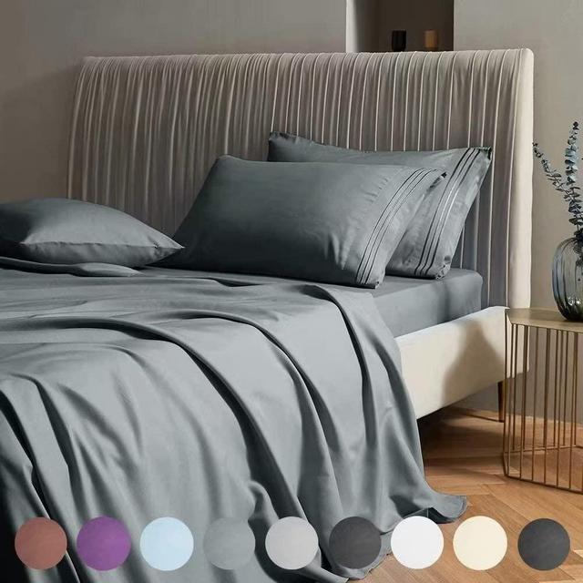 SAKIAO King Size Bed Sheets Set - Brushed Microfiber 1900 Thread Count Percale - 16" Deep Pocket Egyptian Sheets Beautiful- 4 Piece (Dark Grey, King)