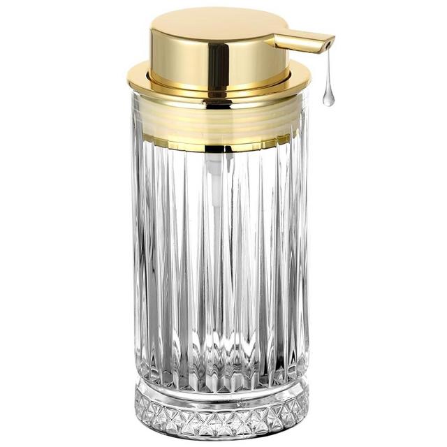 LEICURACE Glass Liquid Soap Dispenser, Refillable Liquid Dispenser with Gold Pump, Hand Soap Dispenser for Bathroom Kitchen, Home Bathroom Decor （Liquid Type/Clear）