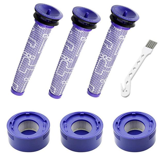 6 Pack V8 Filter Replacements for Dyson V8 Animal, V8 Absolute, V7 Cordless Stick Vacuum Parts, 3 Pre Filters and 3 Post Filters, Part No. 965661-01 & 967478-01