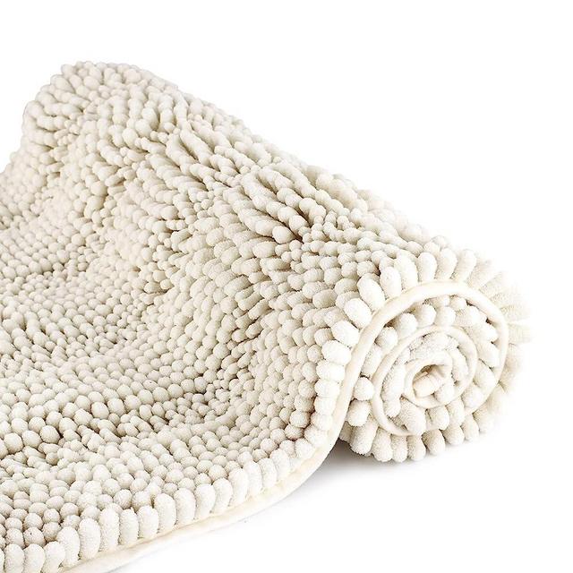 TENGTENGLINK Bath Mats for Bathroom,Thick Soft Chenille Floor Mats, Non Slip Shower Mats Ultra Water Absorbent Doormat.(Ivory White, 16"x47")