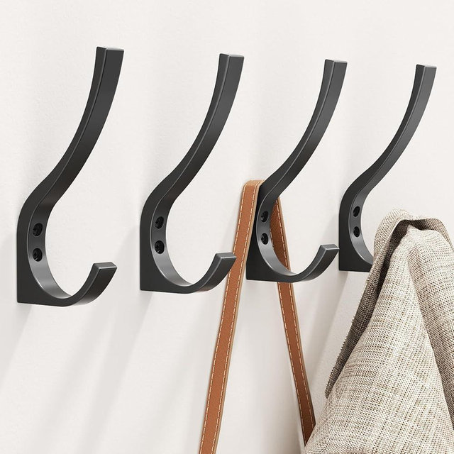 Black Coat Hooks Wall Mount - Wall Hooks for Hanging Heavy Duty (35LB), Wall Hanger Hook, Closet Hooks Wall Mounted, Backpack Hooks for Wall, Coat Hanger for Clothes, Hat, Keys, Bathroom Towel
