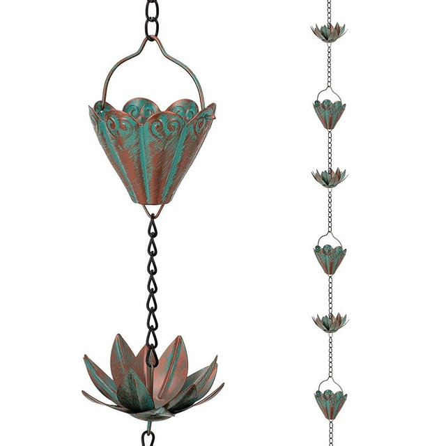giole 10.3FT Lotus Rain Chains for Gutters, Rain Chains with 16 Cups, Adjustable Rain Catcher Chain for Outside, Replacement Downspout for Gutters, Eaves, Drainage