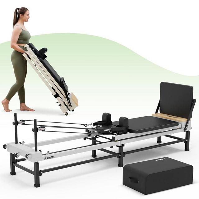 PAETA Pilates Reformer, 91" Foldable Reformer Pilates Machine with Adjustable Reformer Heights, Pilates Equipment with Piano Wire Spings and Jump Boards