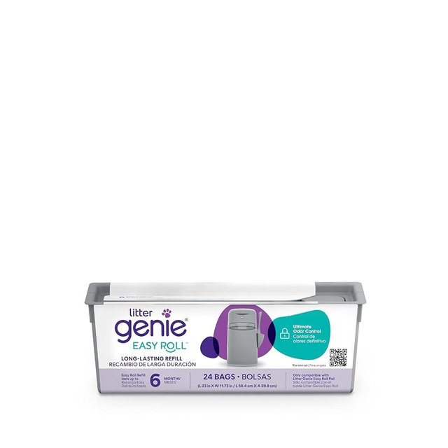 Litter Genie Easy Roll Refill Bags (1-Pack) | Up to 6 months of supply in 1 Roll of 24 tear-off Bags | Ultimate Odor Control Cat Litter Bags