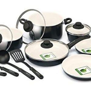 Soft Grip Absolutely Toxin-Free Healthy Ceramic Nonstick Dishwasher/Oven Safe Stay Cool Handle Cookware Set, 14-Piece, Black