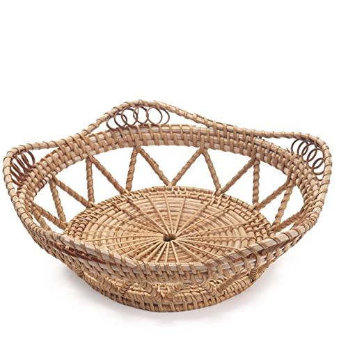 Woven Bread Baskets for Serving Rattan Fruit Food Tray for Kitchen Taptop Natural (10.6inch D x 3.5inch H)