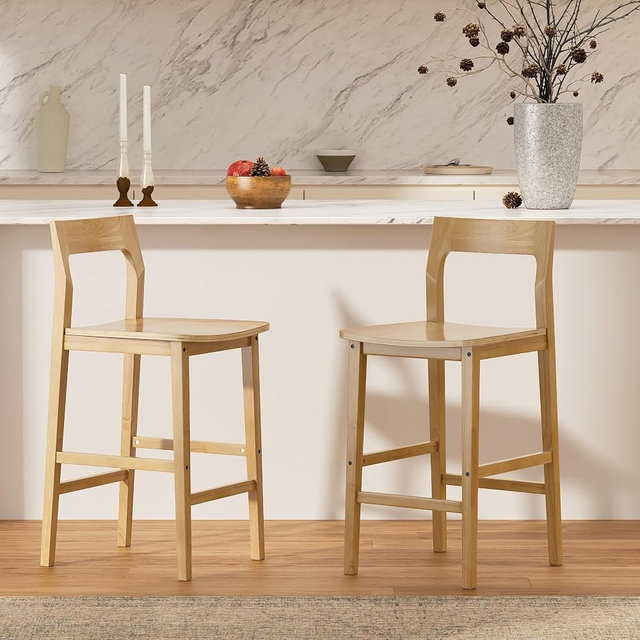 HoeuThien Wood Bar Stools Set of 2, Counter Height Barstools Armless Farmhouse Wooden Bar Dining Chairs with Solid Wood Legs for Kitchen Island Cafe Pub, Natural Oak