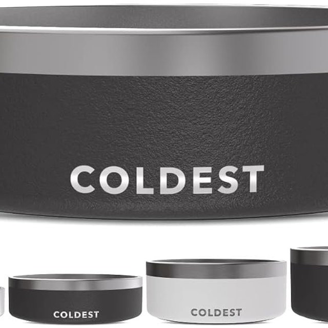 Coldest Dog Bowl - Anti Rust Metal, Non Slip, 3 Layers Insulated Stainless Steel Dog Bowls - Spill Proof & Heavy Duty - Water Bowl for Dogs, Cats & Pets, Dish Washer Safe (42 oz, Stealth Black)