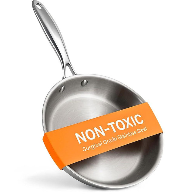 Ziruma Non-Toxic 9.5" Surgical Grade Stainless Steel Frying Pan, Fully Clad for Fast & Even Heat, PFOA-Free, Induction Compatible, Oven Safe to 500°F