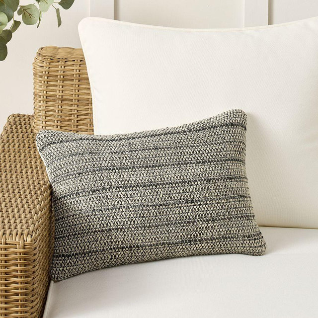 Reeve Textured Woven Outdoor Lumbar Pillow, Phantom, 14" x 20"