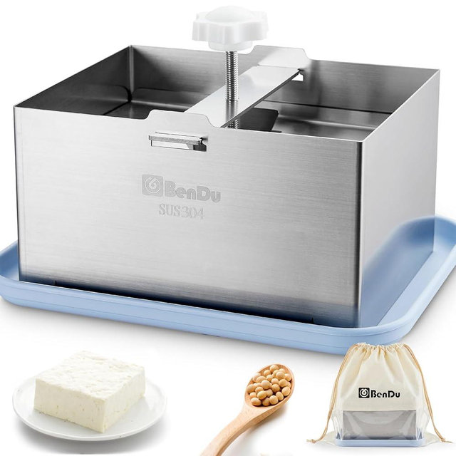 Tofu Press Stainless Steel, Paneer Maker with Tofu Press Cloth and Drip Tray, Improves Tofu Flavor and Texture, for Homemade Tofu, Paneer Press and Cheese Press, Multi-Functional Kitchen Tool（Blue）
