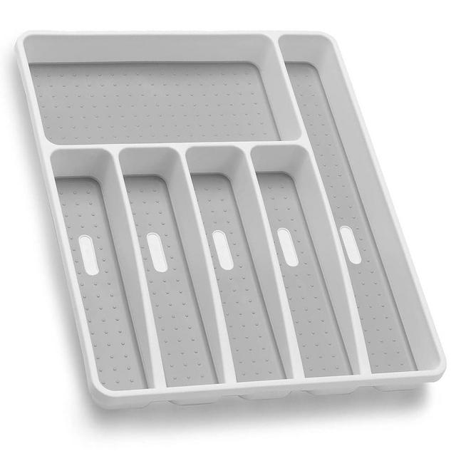 Loyareal Silverware Organizer Utensil Organizer Holder Kitchen Drawer Organizer Plastic Silverware Tray for Drawer Flatware Organizer 6 Compartment White
