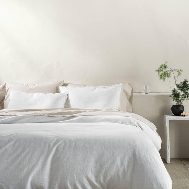 King Heavyweight Linen Blend Duvet Cover & Sham Set White - Casaluna™