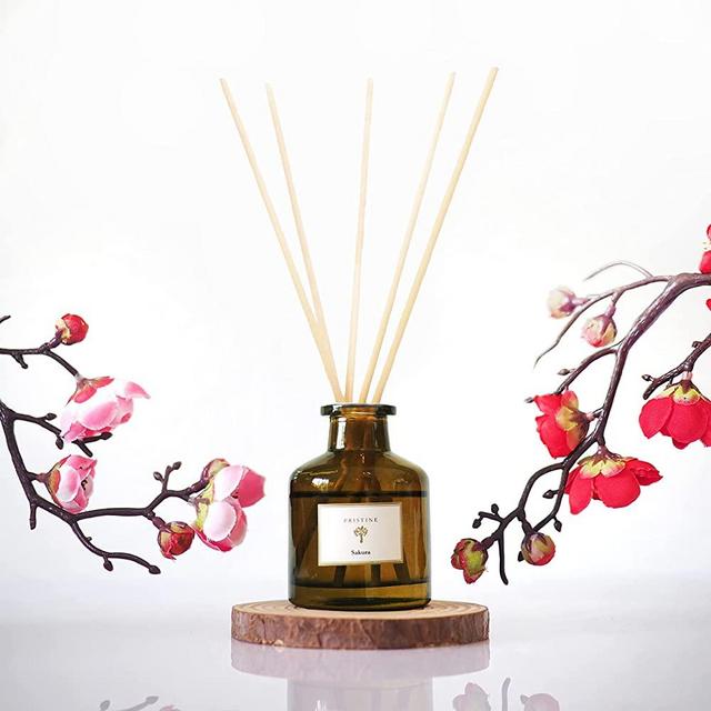 PRISTINE Cherry Blossom Flower Reed Diffuser for Home | Smokey Sakura Oil Diffuser & Reed Diffuser Sticks with Essential Oil Reed Diffuser Set | Home & Office | Perfect Blend for Calming & Restoring