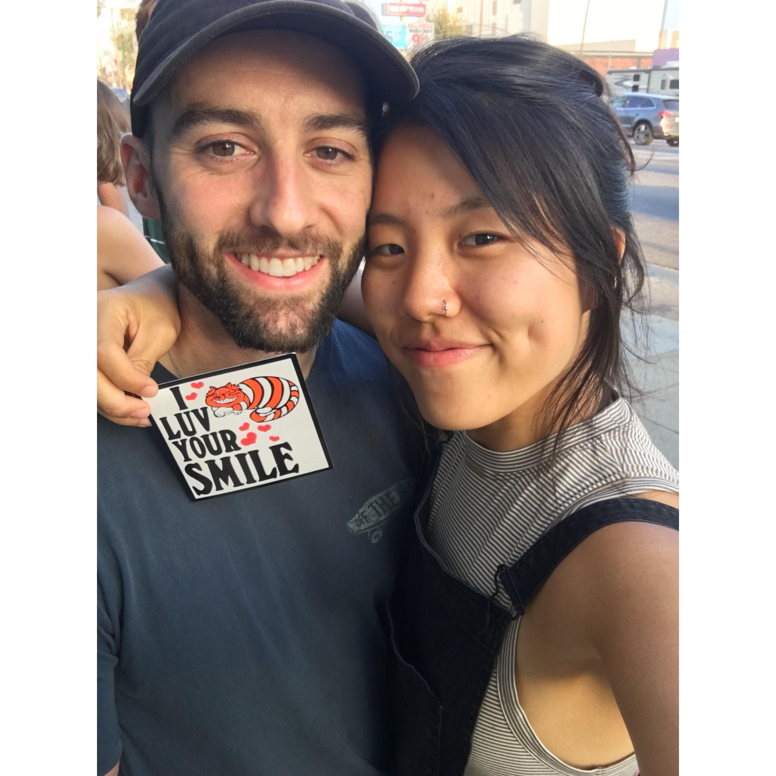 In line at the Sylvan Esso concert! Our first year of dating was full of live shows which worked out perfectly because Becca's new years resolution for that year was to go to more concerts.