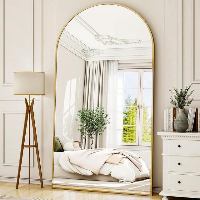 Easly Oversized Full-Body Mirror, 77" x 38" Arched Full-Length Mirror, Gold Metal Frame, Floor Mirror for Bedroom, Living/Dressing Room, Gym - Stand/Wall Mounted/Leaning Mirror
