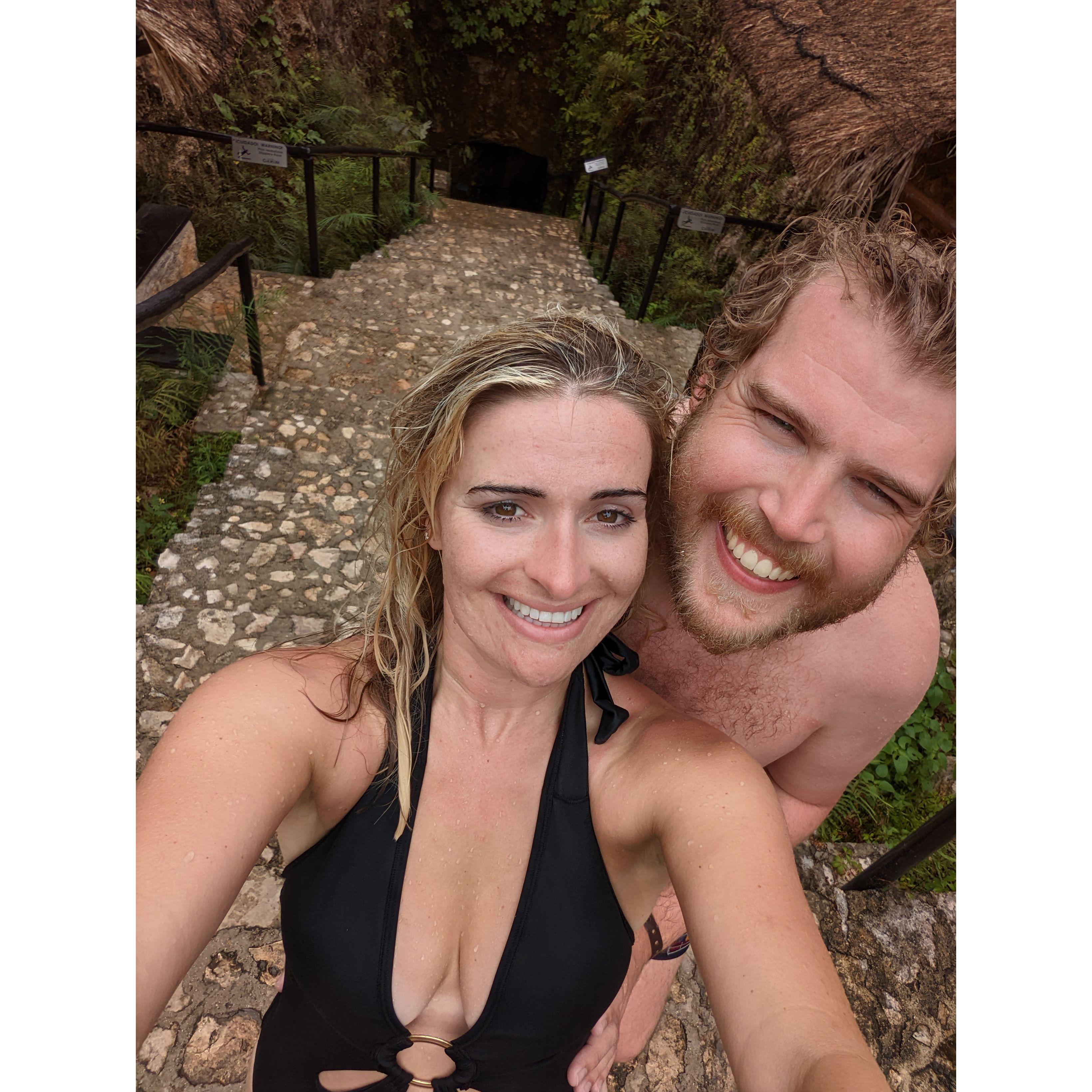 Swimming in a cenote in Cancun, Mexico!