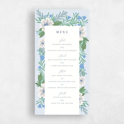 Blue Greenery Wedding Menu - Camrose