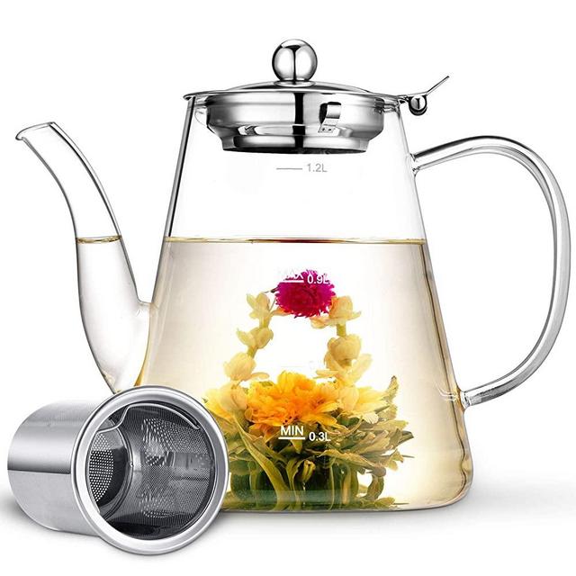 Glass Teapot, Zpose Tea Pot, Teapots, 40oz/1200ml Tea Pots with Scale Line, Tea Pot with Infuser, Borosilicate Glass Teapot for Stovetop Safe, Tea Pot for Tea, Blooming Tea, Loose Tea, Flowering Tea