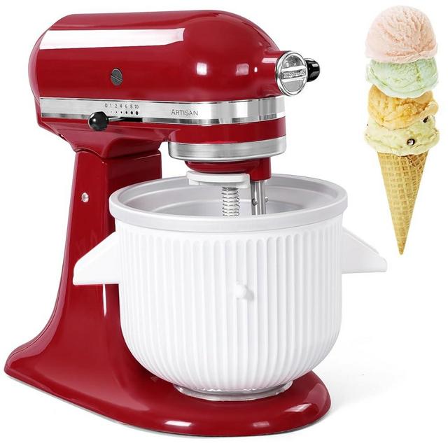 Gdrtwwh Ice Cream Attachment for Kitchenaid Stand Mixer,Ice Cream & Sorbet Gelato Maker,Fits Kitchenaid 4.5-5Qt Stand Mixer and 5-6-7Qt Bowl-Lift(Dishwasher Safe)