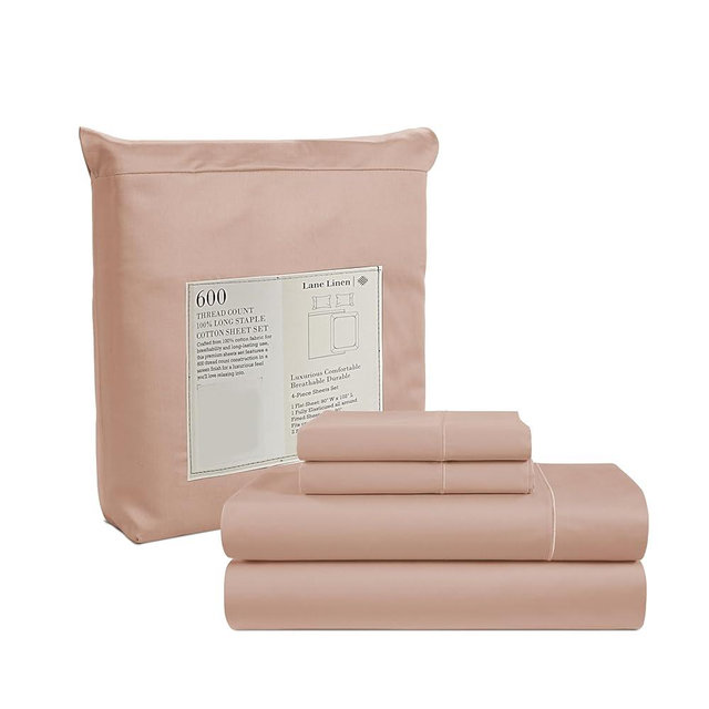 LANE LINEN King Size Sheets Set - 4 PCs, 600 TC Pink Sheets Set King Size - 100% Cotton King Sheets Set - Ultra Soft Pink Bed Sheets Set - Luxury Sateen Weave Deep Pocket King Sheet Set - Dusty Rose