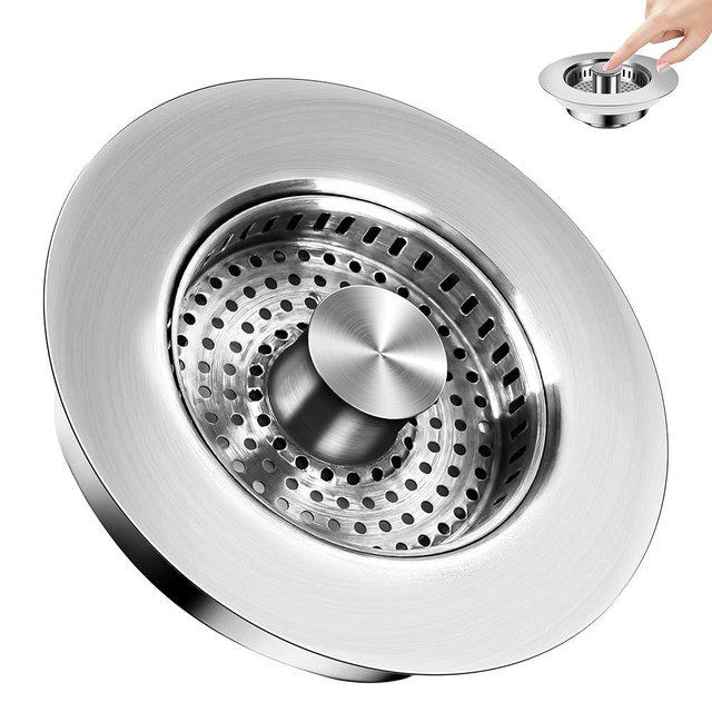 Buowinixi 3 in 1 Kitchen Sink Drain Strainer ，304 Stainless Steel Kitchen Sink Stopper and Basket,Long-Term Water Storage，Bass Bounce Core，General，Filter for Standard 3-1/2 inch Drain (2-Pack)