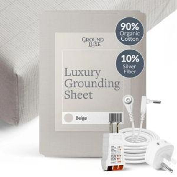 Queen, Beige - GroundLuxe Fitted Grounding Sheet (Organic Cotton)