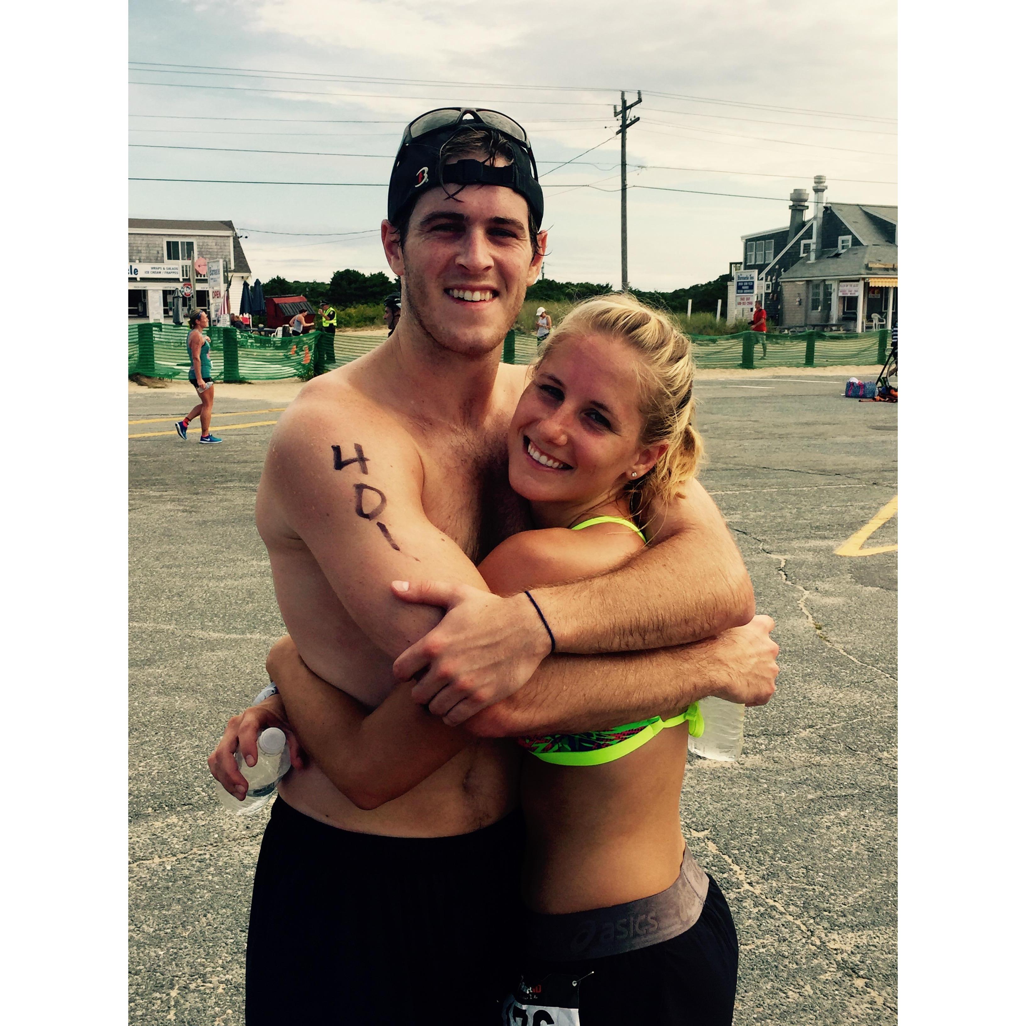 Brooke convinced Beau to run 3.5 miles ... even after swimming and biking ;)