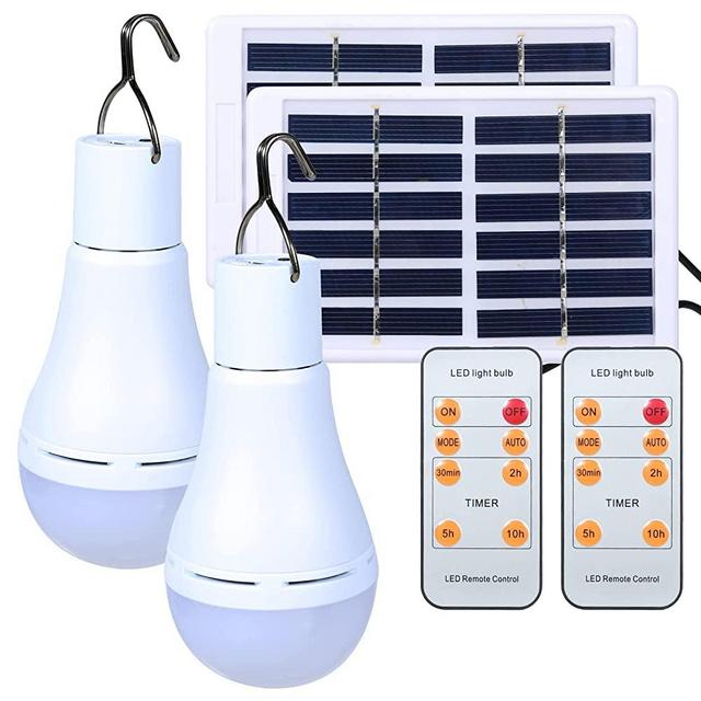 CCGKX Solar Light Bulbs Rechargeable with Remote Timer, 4 Modes Solar Powered Lantern for Indoor&Outdoor Chicken Coop Hurricane Emergency Lighting Hiking Camping (White, 300lm-2pack)