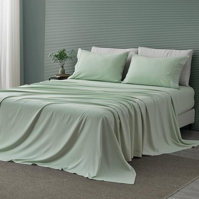 4 Piece Queen Bed Sheet Set | Silky Soft Blend of Rayon Derived from Bamboo | Queen Cooling Bed Sheets | Wrinkle Resistant, Breathable, Cool Sheets for Hot Sleepers (Queen, Sage)