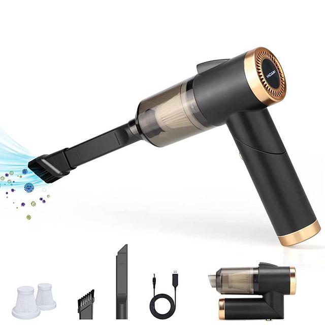 Small Car Vacuum Cordless,HOWKES Mini Handheld USB Rechargeable Vacuum,Portable Vacuum for Cleaning Desktop, Keyboard, Drawer, Car Interior Detail,120W/9000Pa Strong Suction Foldable Storage (Black)