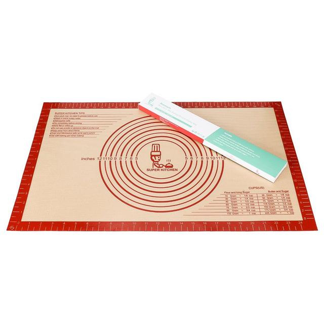 Large Silicone Pastry Baking Mat with Measurements,16 x 26 Inch Silicone Fondant Sheet, Non-Slip Mat Sticks to Countertop for Rolling Dough ，Pie and Baking Mat By Folksy Super Kitchen (16x26, Red)