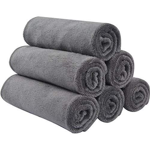 Sinland Microfiber Facial Cloths Fast Drying Washcloth 12inch x 12inch Grey 6 pack