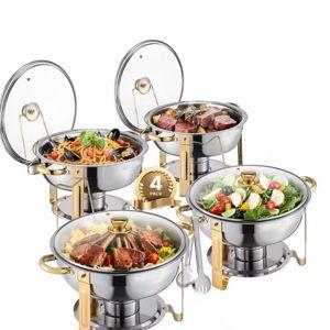 Chafing Dish Buffet Set, 5 qt. 4-Pack, Stainless Steel Chafer with Pans and Glass Lid, Round Catering Warmer with Fuel