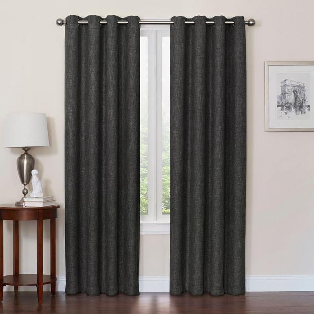 Quinn 84-Inch Grommet Top 100% Blackout Window Curtain Panel in Black/Charcoal