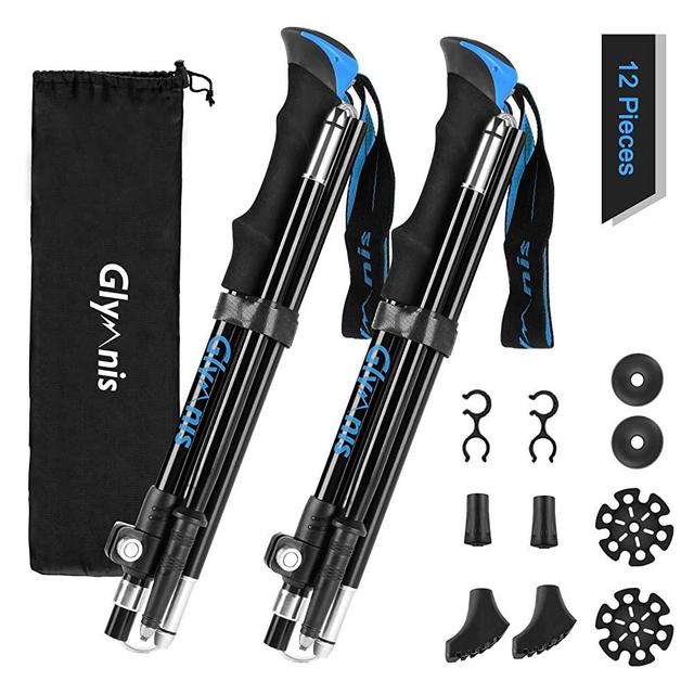 Glymnis Trekking Poles Collapsible Hiking Poles Lightweight Walking Sticks Foldable Aluminum 7075 with Quick Flip Lock for Hiking Camping Backpacking 2 Pack