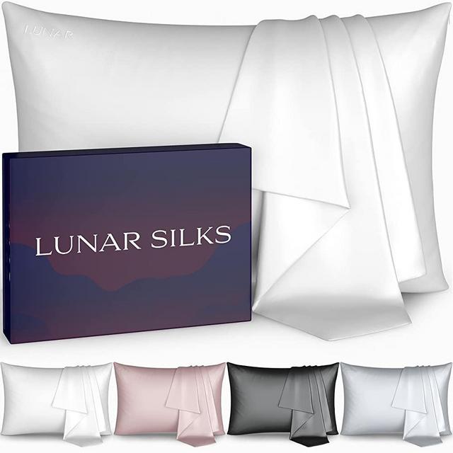 Lunar Silks - Highest Grade 6A Mulberry Real Silk Pillowcase 22 Momme (Both Sides) for Hair and Skin - Acne Free - 1PC in Gift Box (Frost White, Queen)