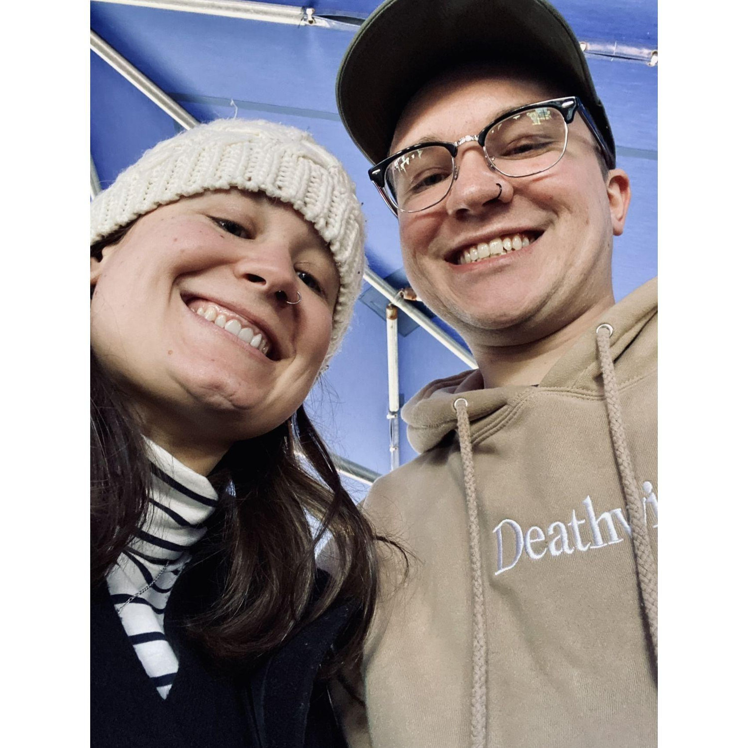 Hyping ourselves up for an 8-hour whale-watching tour....Megan lasted 3 hours then we had to stow away on the sick deck.