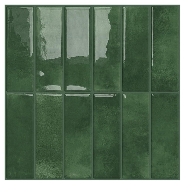 DEWOO 20-Sheet Peel and Stick Subway Backsplash Green Kitchen Bathroom Rectangle Self Adhesive Wall Tile Brick (12"×12")
